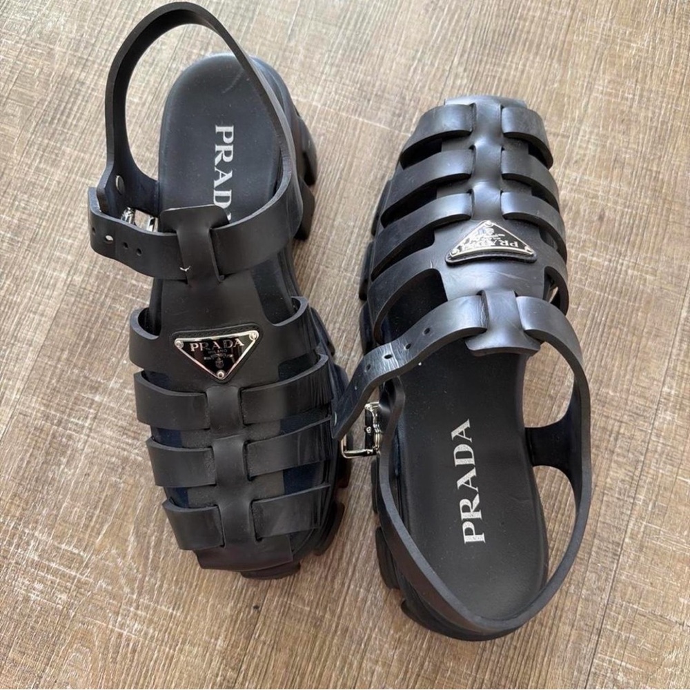 100% Authentic PRADA Monolith Rubber Sandals Size 41 US 10 Black - Picture 5 of 8
